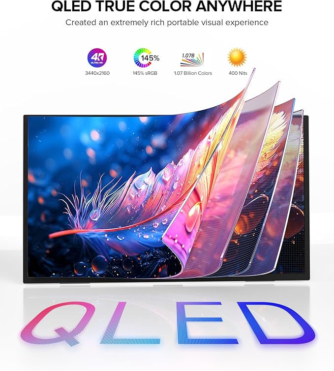 UPERFECT Portable Monitor 4K 60Hz 18.5", 145% sRGB QLED Laptop Monitor, 400 Nits Ultra-Slim Monitor, USB-C & HDMI, VESA & Case, Travel Second Screen for Laptop, Computer, Mini PC, Game Consoles