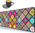 Desk Pad Mat Gaming Mouse Pads with Coasters Set, Stitched Edges Design Mouse Pad XXL Large Mouse Pad for Laptop Computers Flower Mandala Desk Writing Mat for Office & Home 31.5"x 11.8"