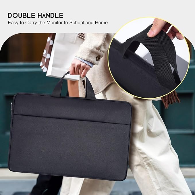 22 inch Portable Monitor Case Carrying Sleeve Compatible with ASUS Zenscreen/Most 22" Portable Monitor, Shockproof-Padded Monitor Bag with Accessory Pocket & Handle