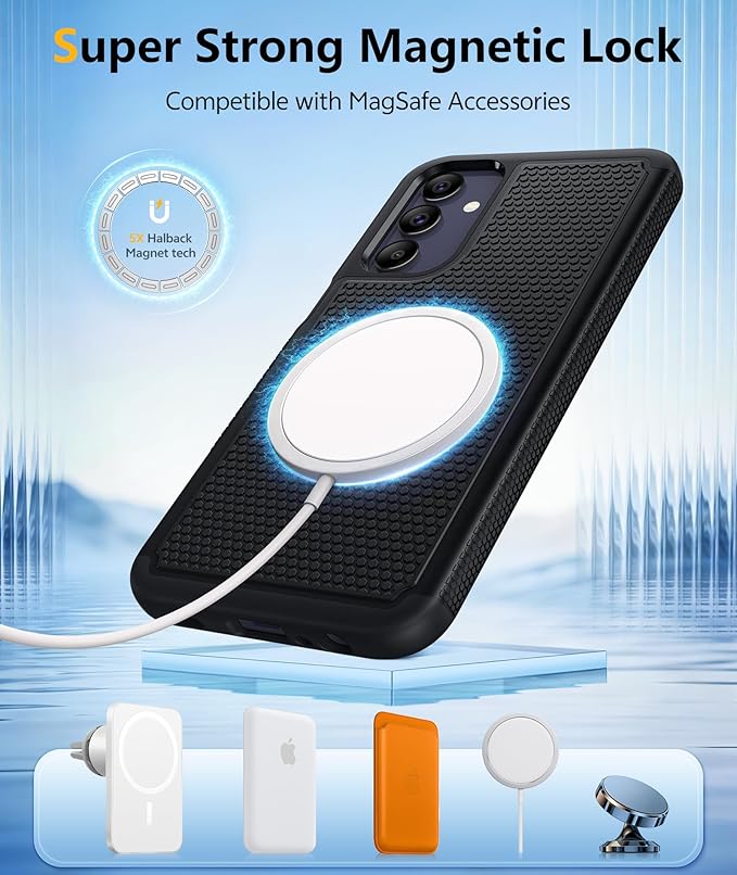 FNTCASE for Galaxy A15-5G Phone Case - Samsung A15 5G Magnetic Cover [Fit for Magsafe] with Screen Protector, Anti-Slip Textured, TPU+PC Dual Layer Shockproof, Military Grade Drop Protection (Black)