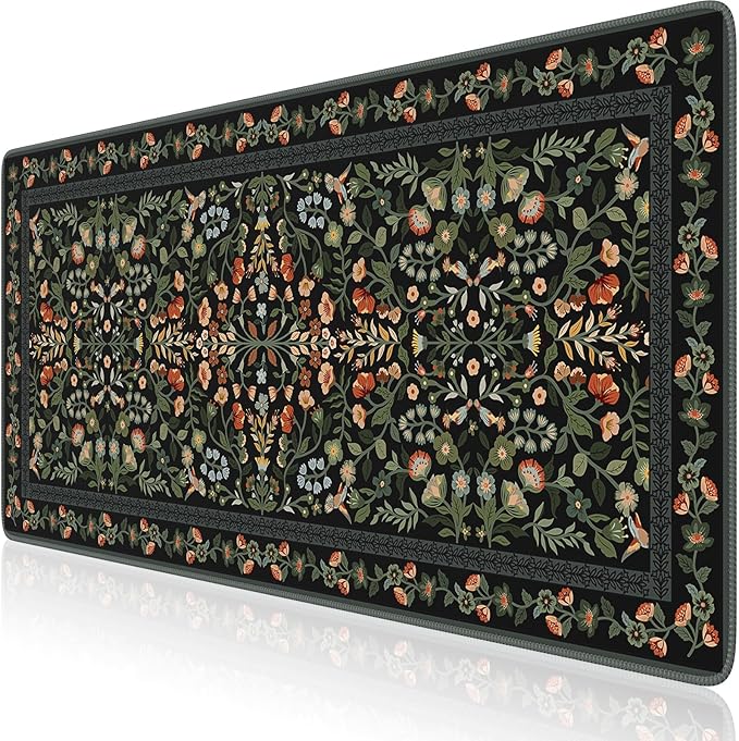 iCasso Desk Mat for Keyboard and Mouse, Large Mouse Pad, Desk Pad Mat, Anti-Slip Big Mousepad with Stitched Edges for Computer Desktop(Floral)