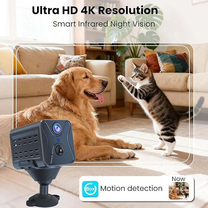 javiscam Mini Spy Camera 2026 Upgraded 4K Mini Hidden Camera,WiFi Cam with Night Vision,Remote Viewing,2800mAh Long Battery Life, Motion Detection,SD/Cloud,Security Camera for Baby and Pets
