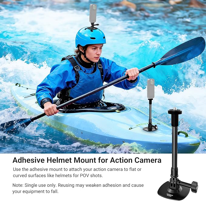 NEEWER Flexible Helmet Mount with Extension Pole Compatible with Insta 360 GoPro DJI, Adhesive Action Camera Holder Base Adapter for POV Video Recording Live Streaming, for 1/4" Accessories, AC060