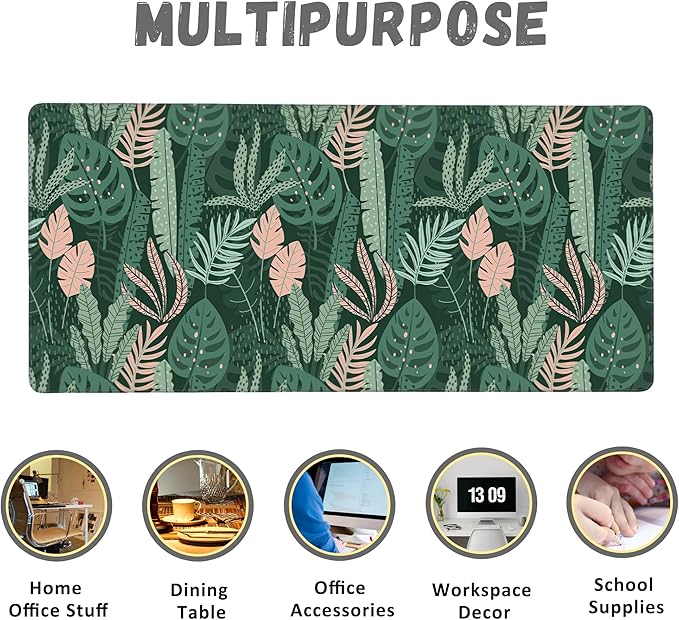 Extended Gaming Mouse Pad Abstract Tropical Leaves Large Mousepad with Stitched Edges,Anti-Slip Rubber Base Keyboard Mouse Mat Desk Pad for Gaming Home Office 35.4 x 15.7 inches