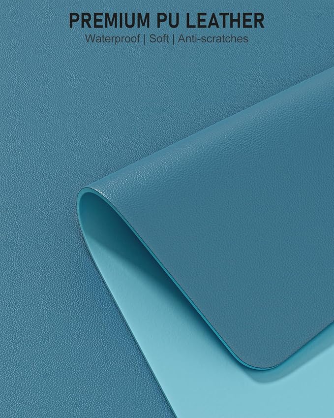 Desk Pad, 30" x 14" PU Leather Non-Slip Desk Mat Large Mouse Pad for Desktop, Waterproof Laptop Computer Writing Mat for Office, Home, Work, Gaming, Dark Blue