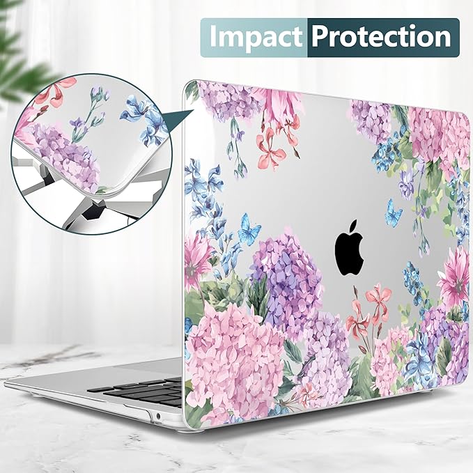 TWOLSKOO Hard Shell Case Keyboard Cover Skin Screen Protector for 2021-2018 Release MacBook Air 13 inch Model A2179 A1932 A2337 M1, Colorful Hydrangea