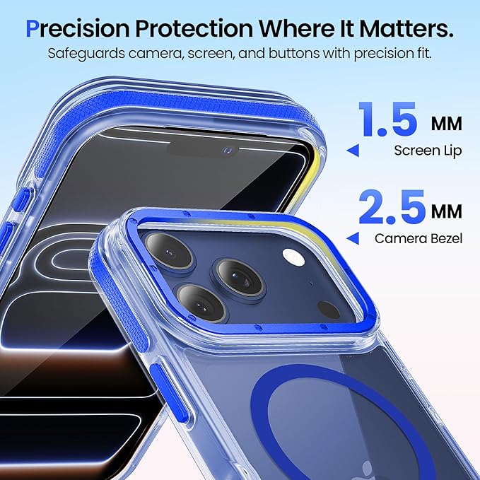 Strong Magnetic for iPhone 17 Pro case with camera lens protector [10Ft Military-Grade Protection] Compatible with fit MagSafe Shockproof Slim Thin Cover case for iPhone 17 Pro 6.3 inch, Clear Blue