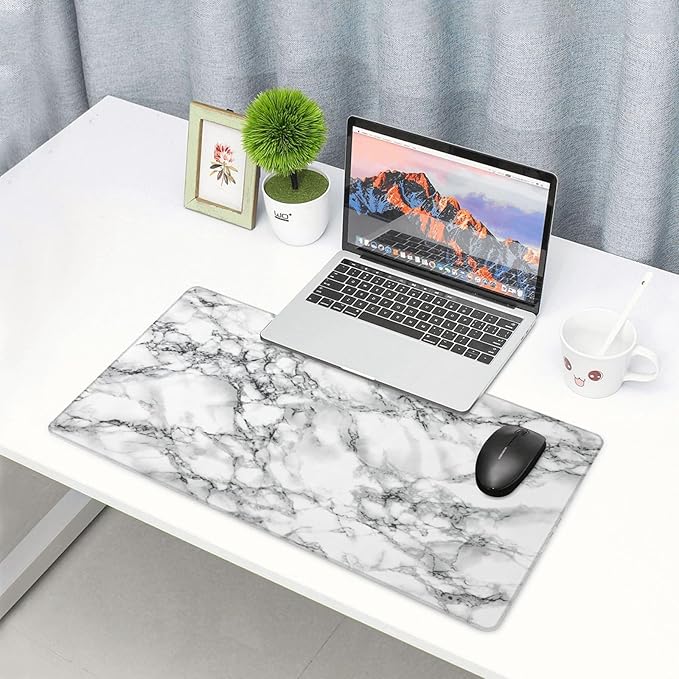 Black and White Marble Large Extended Mouse Pads XL Mousepad with Stitched Edges Non-Slip Rubber Base Computer Keyboard Pad Desk Mat for Home Office Desk Decor, 29.5" X 15.8"