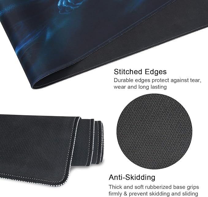 Meffort Inc Extra Large Extended Gaming Desk Mat Non-Slip Rubber Pads Stitched Edges XXL Mouse Pad 35.4 x 15.7 inch - Blue Dragon