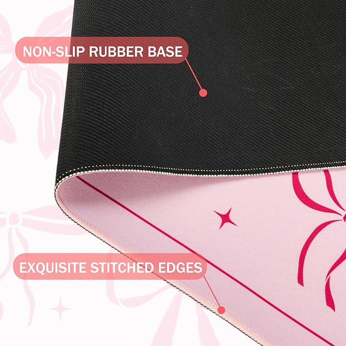 L-SPOUTTO Pink Bow Desk Mat for Keyboard and Mouse,XXL Large Mouse Pad Non-Slip Keyboard Pad Waterproof Desktop Mat for Laptop Computer Work Game Home Office-Pink Ribbon