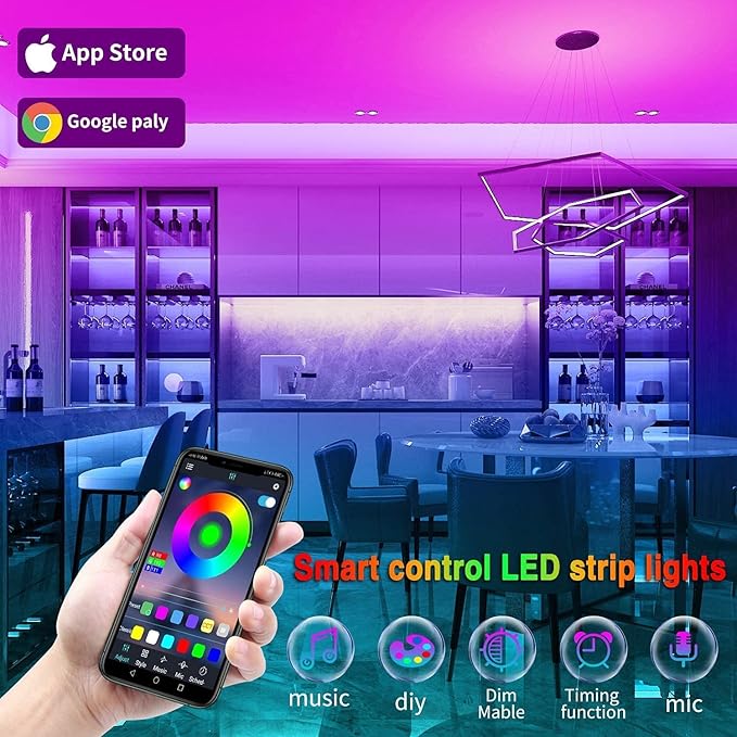 Tenmiro 130ft Led Lights for Bedroom, LED Strip Lights with Remote and App Control Music Sync Color Changing RGB LED Strip, LED Lights for Room Home Party Decoration (2 Rolls of 65ft)