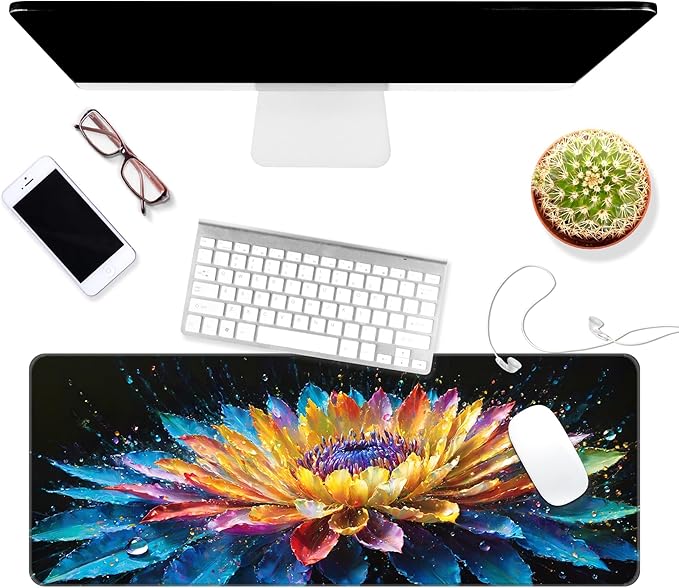 Thin Extended Gaming Mouse Pad （31.5 * 11.8 * 0.08 inch） with Stitched Edges Large, Long XXL Keyboard and Mouse pad Desk Mat for Gaming Office & Home - Flower 30