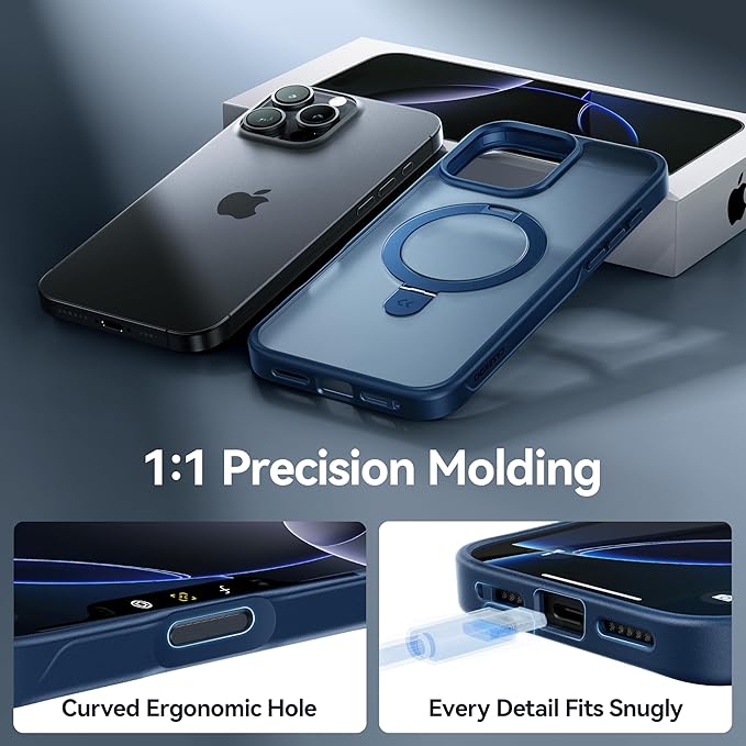 CASEKOO Ultra-Magnetic Stand for iPhone 16 Pro Case [Military Drop Protection] [Compatible with MagSafe] Shockproof Translucent Matte Slim Ring Holder Case for iPhone 16 Pro 6.3", Blue