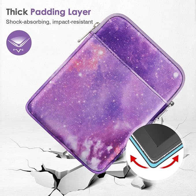 MoKo Padded Ereader Sleeve Case for 6-7 inch Ereader Tablet Bag Protective Cover Pouch with a Carabiner, Compatible with 7" Colorsoft Signature Edition 2024, Purple Starry Sky
