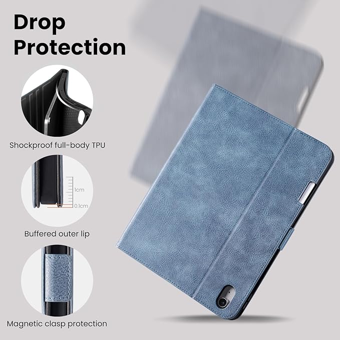 Handmade Case for iPad Air 13 Inch M4/M3/M2 (2026/2025/2024) with Pencil Holder Pocket,Magnetic Closure,Multi Angles Stand,Typing Angle,Folio Protective Cover,Auto Sleep/Wake,Light Blue