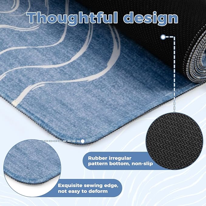 iCasso Desk Cover Mat,Extended Long Mouse Pad for Laptop,Aesthetic Computer Pad with Stitched Edges,Non Slip Keyboard Mat for Desktop,Cute Blue Desk Protector for Office Home School