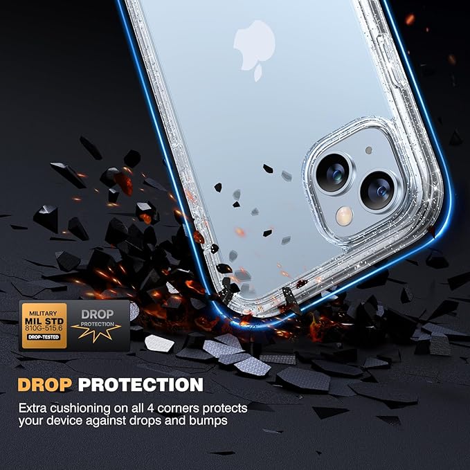 Diaclara Designed for iPhone 15 Plus Case 6.7'', Full Body Rugged Case w/Built-in Touch Sensitive Anti-Scratch Screen Protector+9H Glass Camera Lens Protector, Clear Glitter
