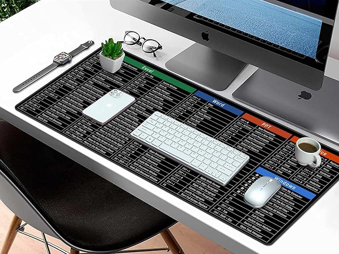 Rinaze Large Mouse Pad Desk Mat with Excel Shortcuts Cheat Sheet, Anti-Slip Keyboard Pad with Multifunctional, Gaming Mousepad, Office Desk Accessories for Computer, MacBook, PC and Laptop
