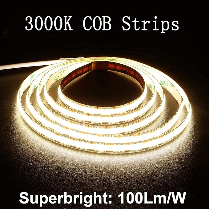 dephen 4.9ft Dimmable LED Strip Lights, 5v Warm White Dotless COB String, Flexible and Cuttable Rope Lighting, Self Adhesive Tape for TV Backlight, Bedroom, Cabinet, Kitchen, DIY
