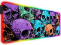 RGB Scary Skull Gaming Desk Mat, Computer Keyboard Large Extended Cool Multi-Color Skull LED Mouse Pad for Office and Home, 31.5×11.8 Inches, XL