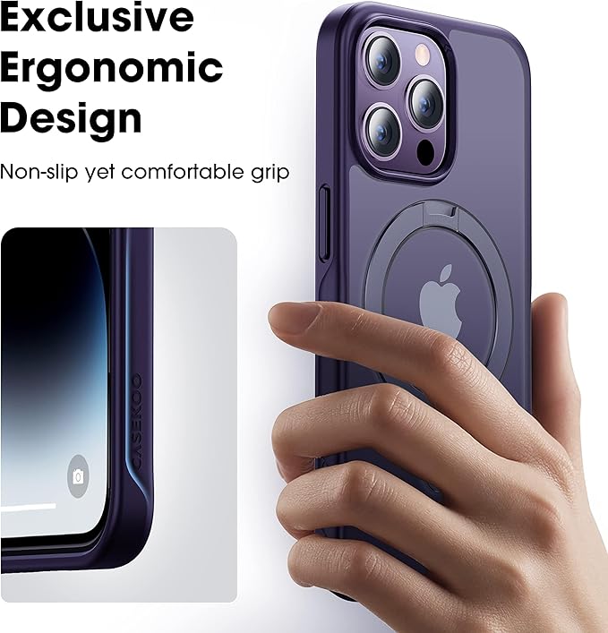 CASEKOO Designed for 14 Pro Case with Magnetic Invisible Stand [Military Drop Protection] [Compatible with MagSafe] Shockproof Slim Matte Translucent Pro Case 6.1 Inch, Purple