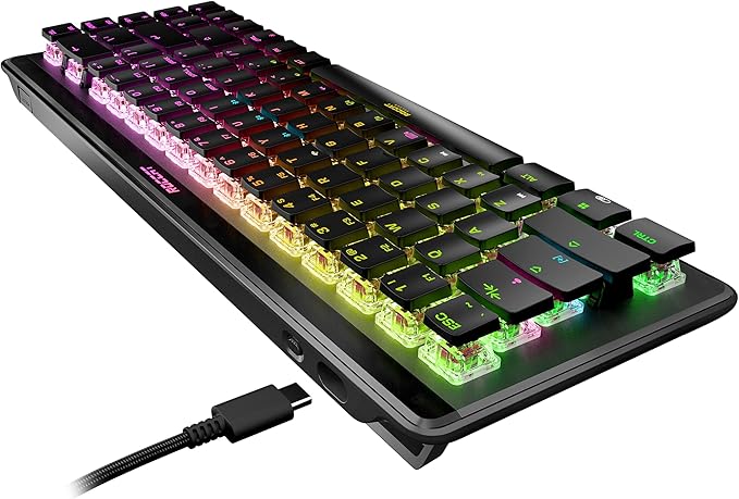ROCCAT Vulcan II Mini Air 65% Optical Mechanical Gaming Keyboard, Full Wireless and Bluetooth Capabilities, Customizable RGB Illumination, Button Duplicator, On-Board Profiles, Aluminum Plate – Black