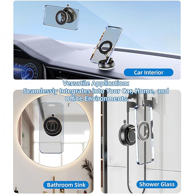 2026 Upgraded Magnetic Car Phone Mount for MagSafe: 360° Rotatable Adjustable Holder with 180+LBS Strong Suction Cup & 3800gf Magnet, Compatible with iPhone 17/16/15 Series & Android Devices