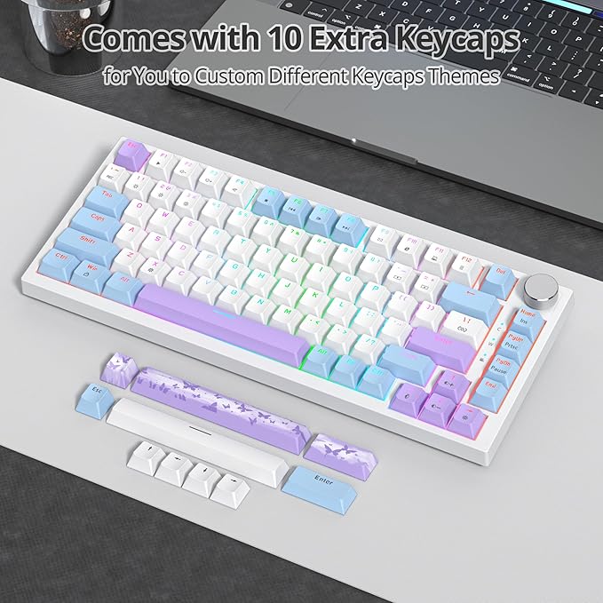 75% Purple Mechanical Gaming Keyboard with Hot Swap RGB and Gasket Mount - TKL Red Switch, 75 Percent, Creamy Mechanical Keyboard (82 Purple White)