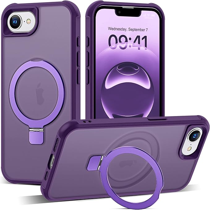 SKYLMW Compatible with iPhone 16e Case & iPhone 17e Case 6.1" with Invisible Magnetic O-Ring Stand Military-Grade Translucent Phone Cases [Compatible with Mag-Safe][Great Grip Feeling], Purple
