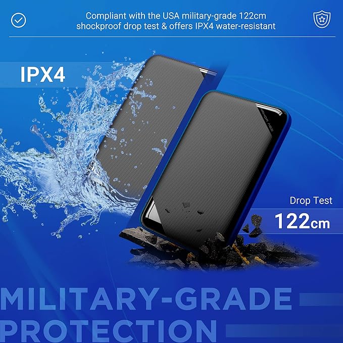 SP Silicon Power Portable Hard Drive 5TB 2.5" USB 3.2 Gen 1 IPX4 Waterproof Impact Resistant A62 Series Gaming Blue SP050TBPHD62LS3B
