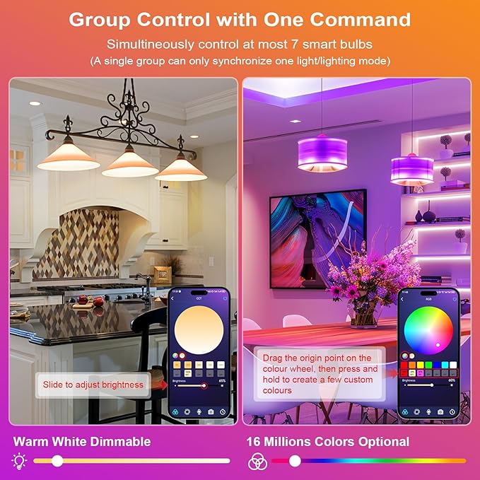 FRIDEKO HOME Smart Light Bulbs - Led Dimmible Color Changing Light Bulb for Home Works with Bluetooth Music Sync - A19 RGB Lightbulb for E26 Base with APP Control & Timer (2 Pack)