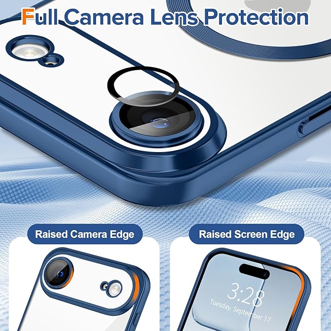 Hython Magnetic Clear for iPhone Air Case with Camera Lens Protector [Compatible with MagSafe] Luxury Plating Edge Slim Soft TPU Cover Protective Phone Case for iPhone Air 6.5", Matte Deep Blue