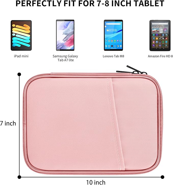 HoYiXi Universal Sleeve for 7-8 inch Tablet Fire HD 8/Fire HD 8 Plus Compatible iPad mini (6th Gen) 8.3" 2021, iPad mini 5/4/3/2/1, Tab A8, 7"-8" inch Android Tablet Sleeve Case-Pink