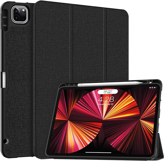 Soke for iPad Pro 11 Case (M2) 2022/2021/2020 with Pencil Holder - [Full Body Protection + Apple Pencil Charging + Auto Wake/Sleep], Soft TPU Back Cover for 2022 iPad Pro 11 inch(Black)