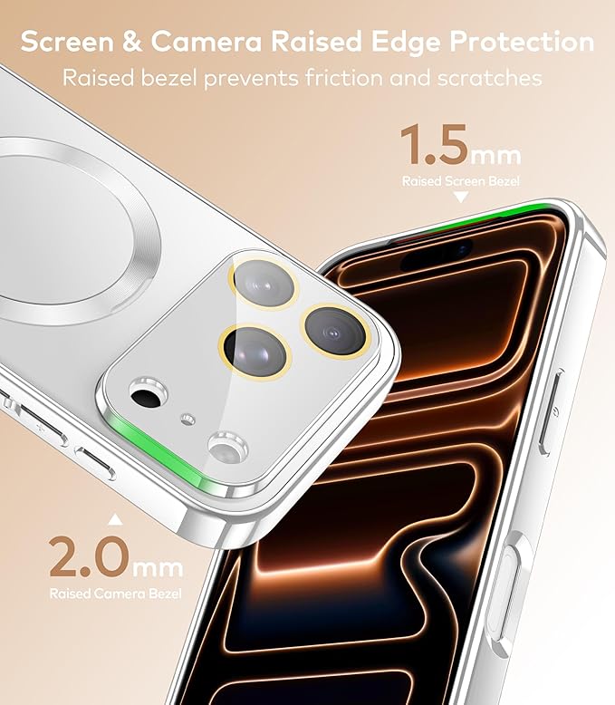 TOBOVON Magnetic for iPhone 17 Pro Max Case with Ring Stand, Fits MagSafe, with Built-in Camera Lens Protector, Slim Electroplated Shockproof Phone Cover, Silver