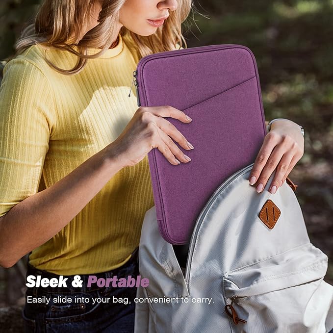 MoKo 9-11 Inch Tablet Sleeve Case, Fits New 11inch iPad Air M4/Pro M5, iPad A16 11", i-Pad 10/9/8/7th/Air 5/4th 10.9"/10.2", Tab S9/S8 11", Protective Bag Carrying Case with Pocket, Purple