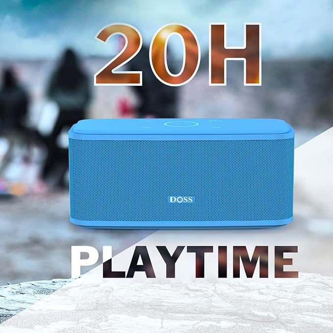 DOSS SoundBox Touch Wireless Bluetooth Speaker-12W HD Sound with Rich Bass, IPX5 Waterproof, 20H Playtime, Handsfree, for Gatherings, Home, Office, Outdoor, Travel-Blue