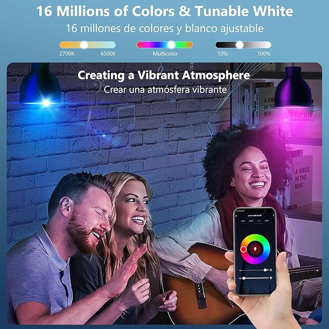 OHLUX Smart WiFi LED Light Bulbs Compatible with Alexa Google Home 900Lumen 100W Equivalent, RGBCW Multi-Color, 2700-6500k Dimmable,Voice Control 9W E26 A19 Color Changing Bulb-4PACK