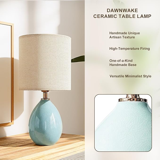 Dawnwake 18.5" Table Lamp Set of 2 for Living Room Bedroom, Bedside Lamps for Night Stands, Desk Nightstand Lamp Dimmable, Modern Linen Cream Ceramic Lamps (Blue)
