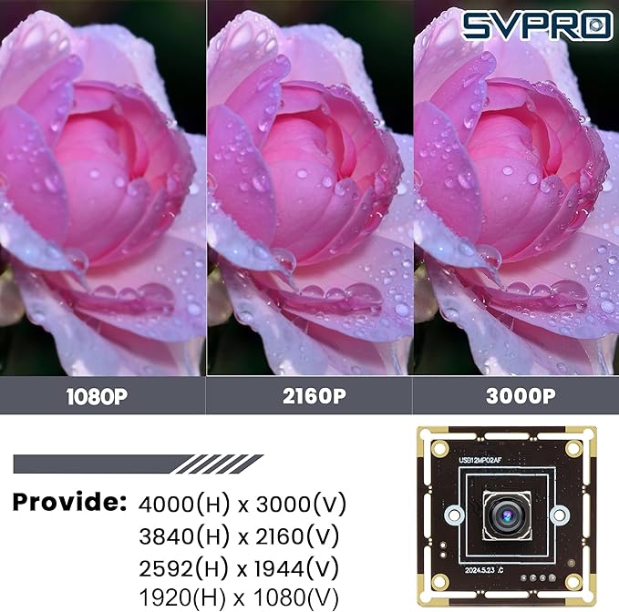 Svpro 12MP Auto Focus USB Camera Module 4K 30fps Webcam Board for Computer UVC USB2.0 1080P 60fps PC Camera 300ms PDAF Fast Auto Focus Camera IMX362 Machine Vision Industrial Camera for Laptop