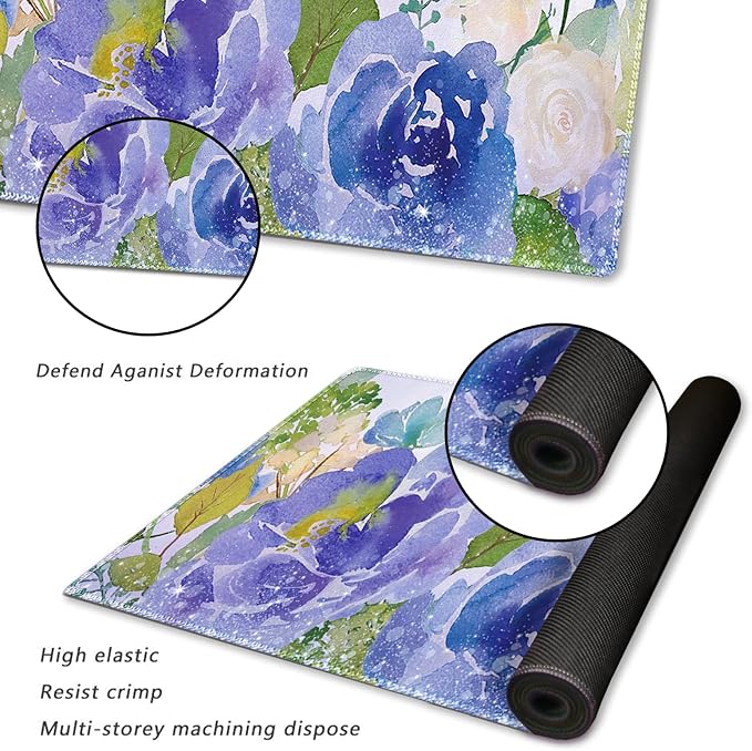 ARTSO Large Gaming Mouse Pad with Stitched Edges, XXL Extended Keyboard Mat Long Mousepad Desk Decor Writing Pad 35.1x15.7 in, Non-Slip Base for Work, Game, Office, Home, Purple Rose Flower