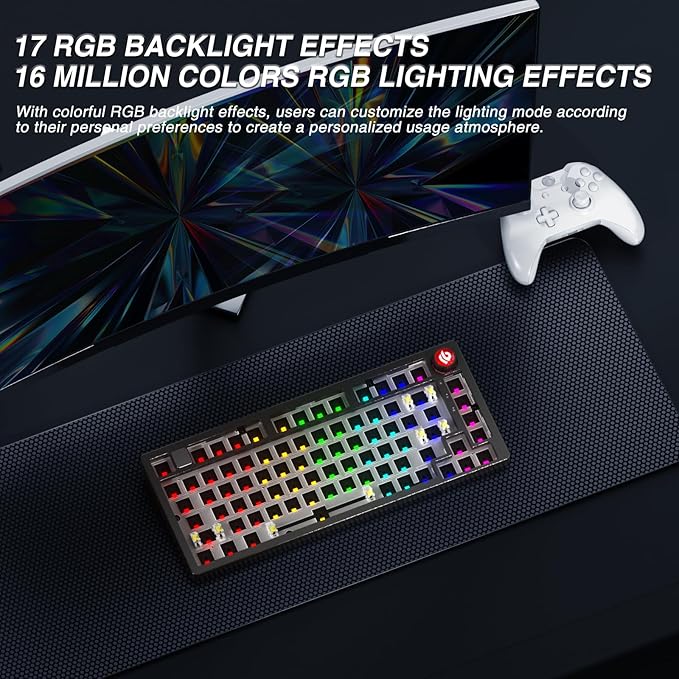 LEOBOG Hi75C Pro Wireless Mechanical Keyboard Kit – Aluminum Alloy Gasket Mount 75% Barebones DIY Base with Hot Swap, RGB Backlighting & Volume Knob – Enhanced Custom Gaming Keyboard Build, 4000mAh