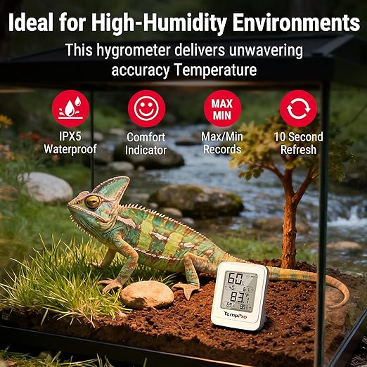 TempPro TP150 Greenhouse Thermometer Hygrometer, IPX5 High-Humidity Resistant Temperature and Humidity Monitor, High/Low Records Humidity Meter for Indoor Grow Tents, Reptile(Previously ThermoPro)