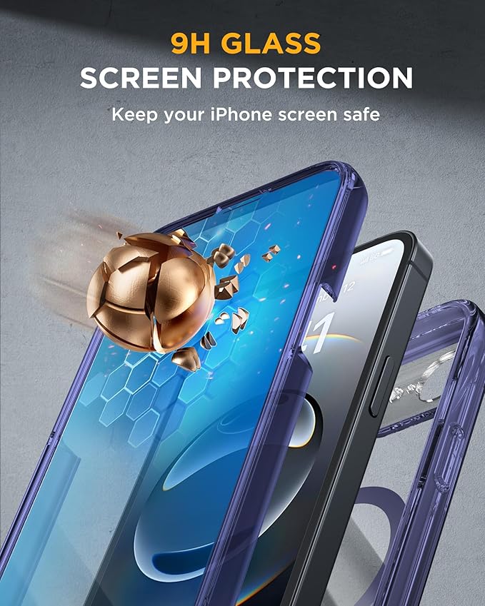 Miracase for iPhone 17e Case & iPhone 16e Case, Full-Body Phone with Built-in Glass Screen Protector, [Magnetic with MagSafe] Military Drop Proof 17 E/ 16 E Cover Bumper 6.1 inch, Clear Blue