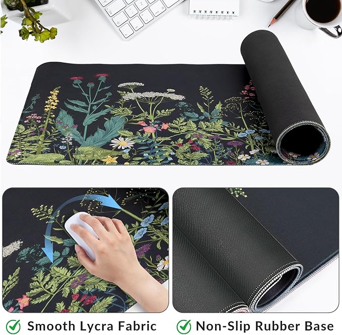 Large Gaming Mouse Pad with Coaster, Desk Matt for Desktop, Desk Pad, Mouse Pads Mat, Stitched Edges Big Extended Mousepad for Computer Keyboard Laptop Office Decor, 31.5'' x15.6''-Little Flowers