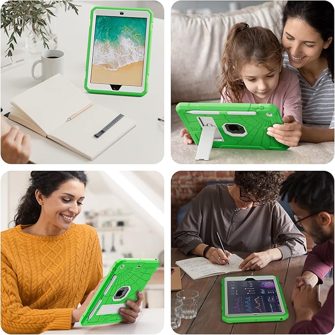 SIBEITU iPad 9.7 Case with Pencil Holder 2018/2017 | iPad 6th Generation Cases with Stand | iPad 5th Generation Case for Kids | Slim Shockproof Protective Case for iPad 9.7 inch 5th/6th Gen Green