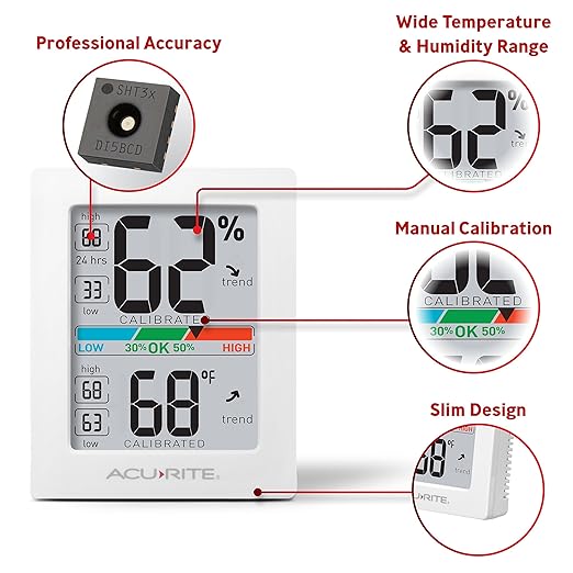 AcuRite Humidity Meter Hygrometer and Indoor Digital Thermometer with Temperature Gauge and Humidity Gauge,Room Thermometer Comfort Scale,3 x 2.5 Inches,White (01083M),(Pack of 12)