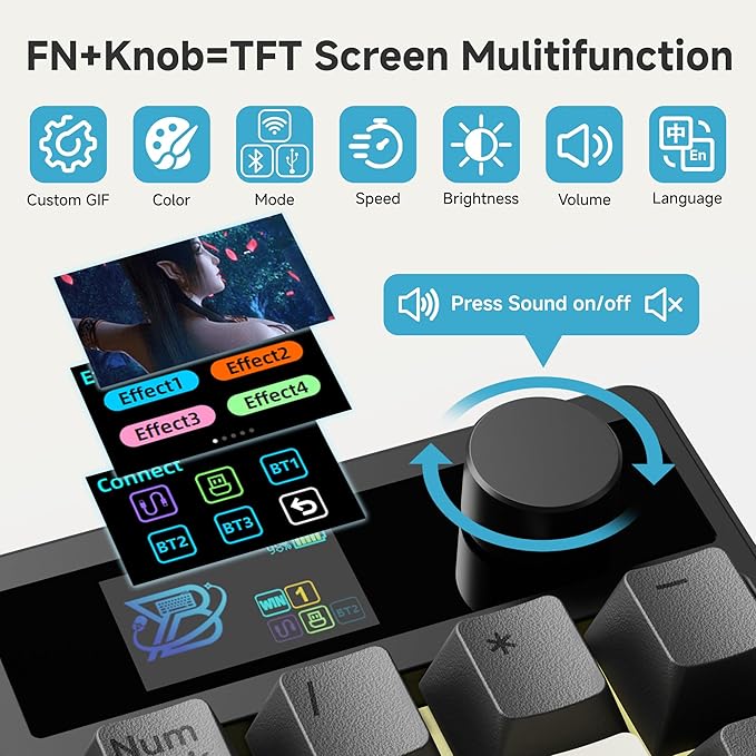 BOYI TD31Pro Mechanical Numpad,Mini Keyboard with Screen&Knob,Bluetooth5.0/2.4G/Type-C Wireless Numeric Keypad,Gasket HotSwap RGB Number Pad,PBT Keycaps Rechargeable Number keypad for PC(Black-Grey)