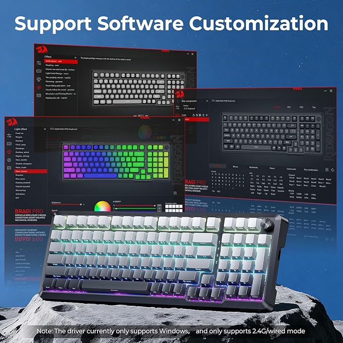 Redragon Wireless Mechanical Keyboard with Knob,Gasket Structure,Tri-Mode BT5.0/USB-C/2.4GHz Hot Swappable Keyboard,Creamy Sound,RGB Backlit PBT Keycaps Computer Gaming Keyboards,K688SP