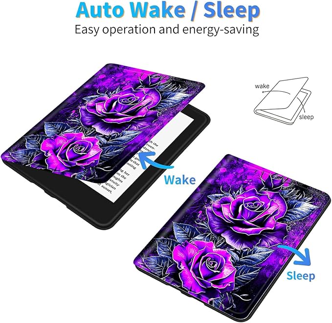 for Case for 6" Kindle 10th Generation 2019 Release (Model No J9G29R) E-Reader Case, Slim Kickstand Stand Leather Smart Cover with Auto Wake/Sleep, Purple Rose Wall